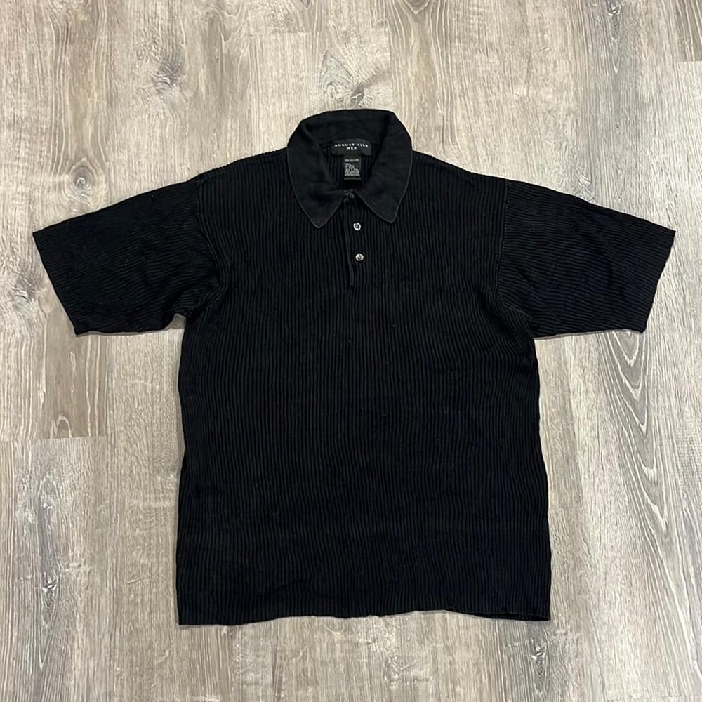 Mens August Silk Sweater Ribbed Polo Shirt